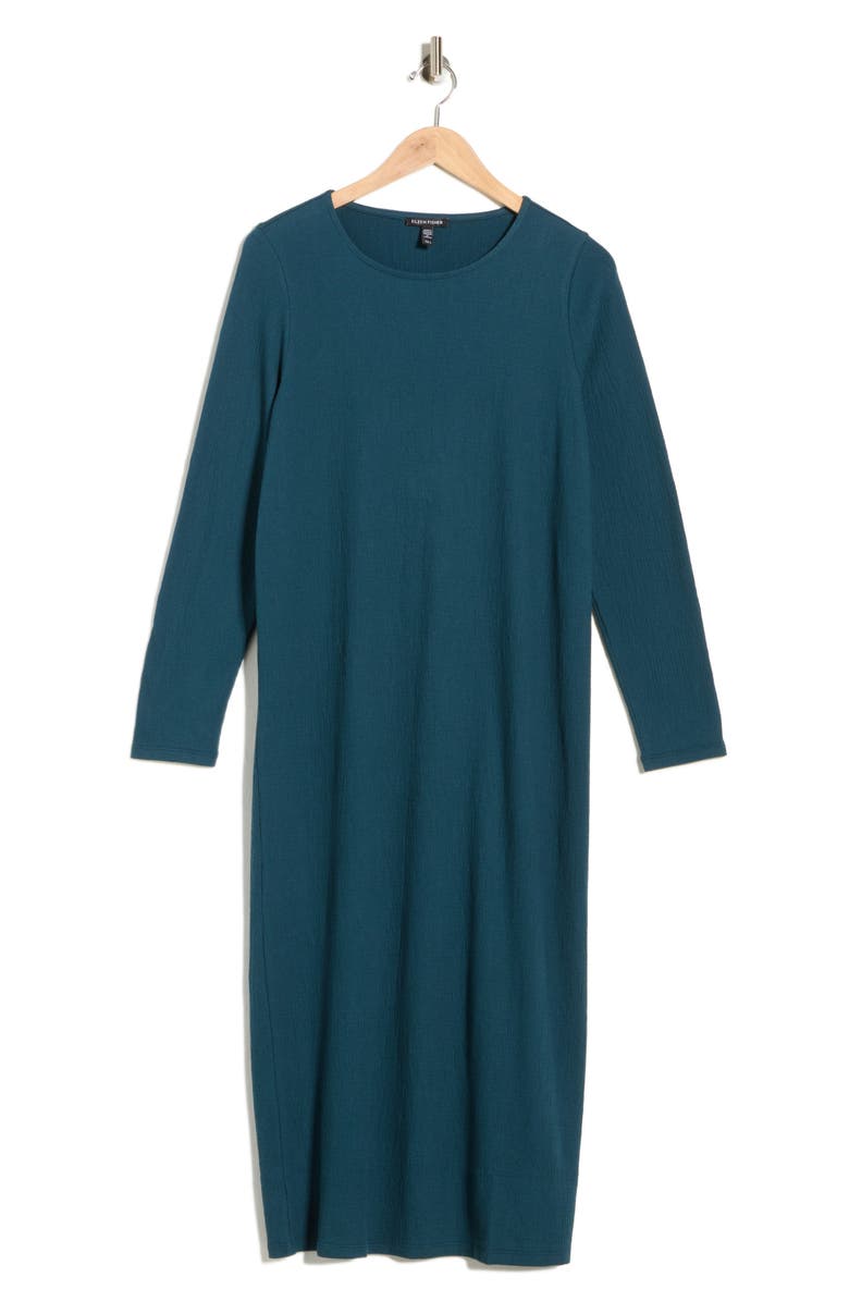 Eileen Fisher Long Sleeve Cotton Blend Jersey Dress, Alternate, color, Round Neck Dress