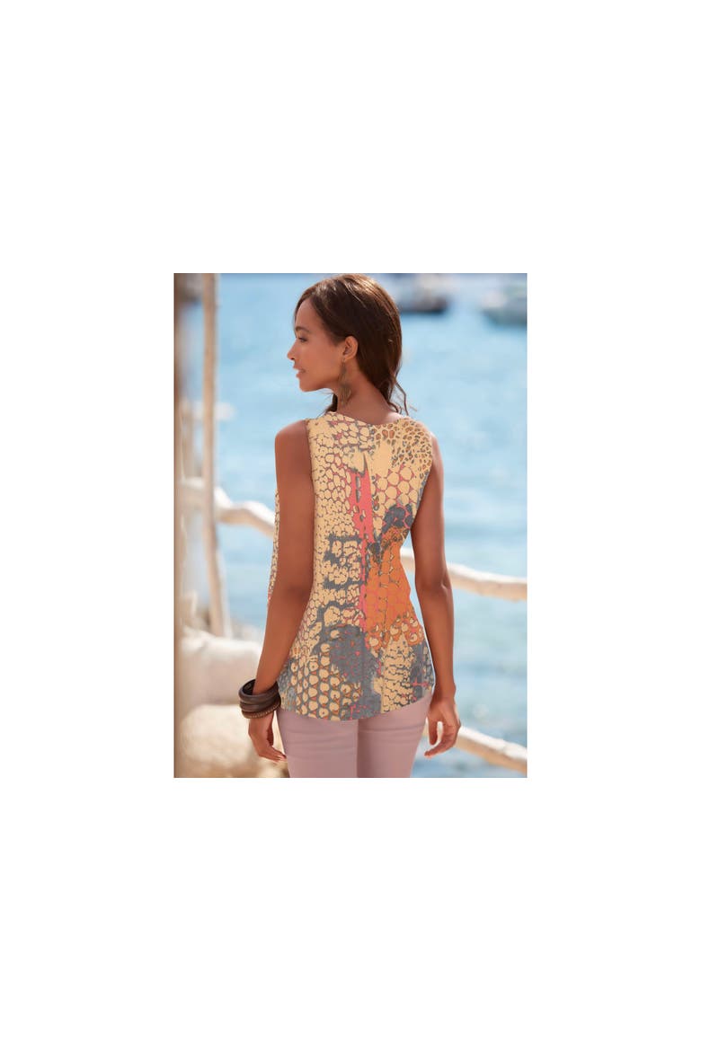 Printed V-Neck Tank Top, Alternate, color, Orange Multi