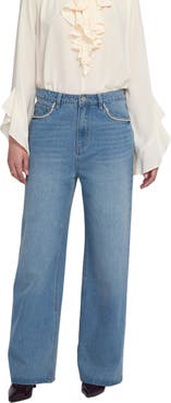 ELLE Collection Rhinestone Pocket Jean Wide-Leg Pants