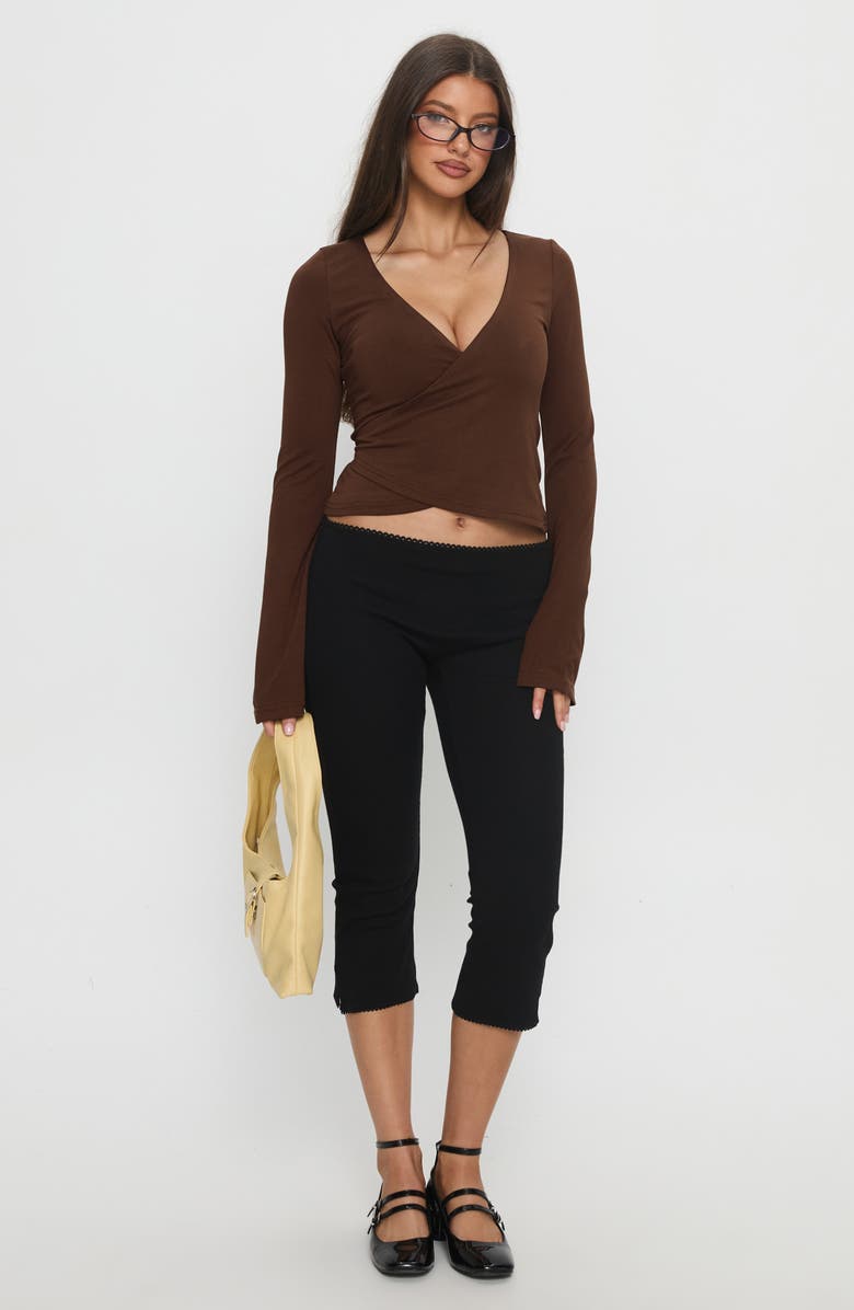 Princess Polly Stefanee Faux Wrap Top, Alternate, color, Brown