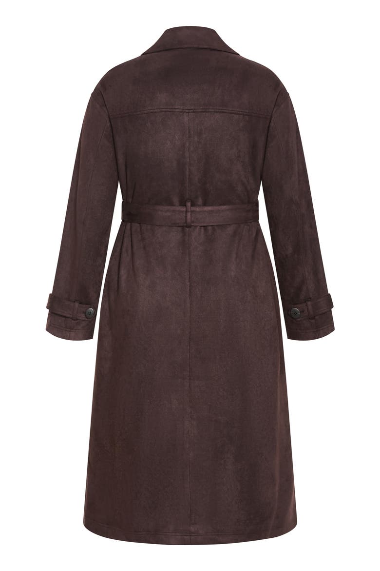 Eliza Faux Suede Trench Coat, Alternate, color, ESPRESSO