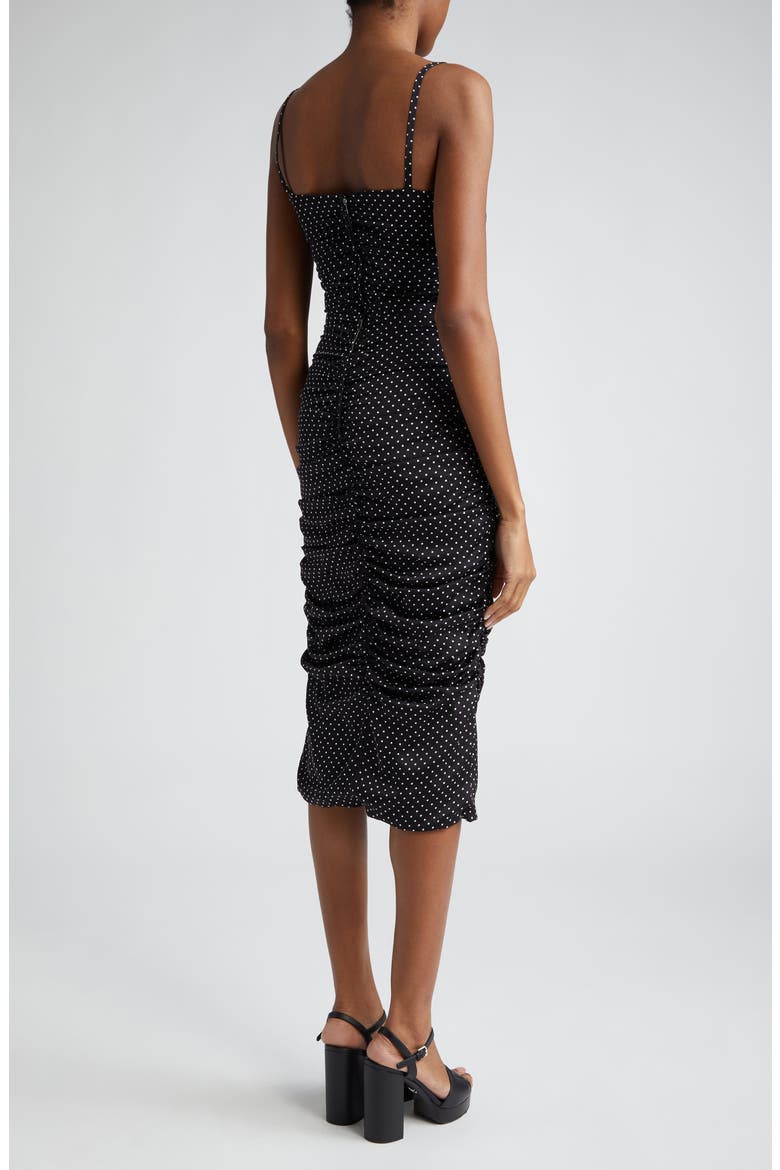 Polka Dot Ruched Charmeuse Sheath Dress, Alternate, color, BIANCO/ NERO