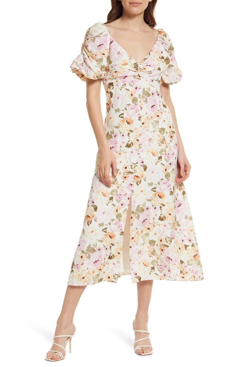 Tilly Twist Front Midi Dress, Main, color, BLUSH AIRLIE FLORAL