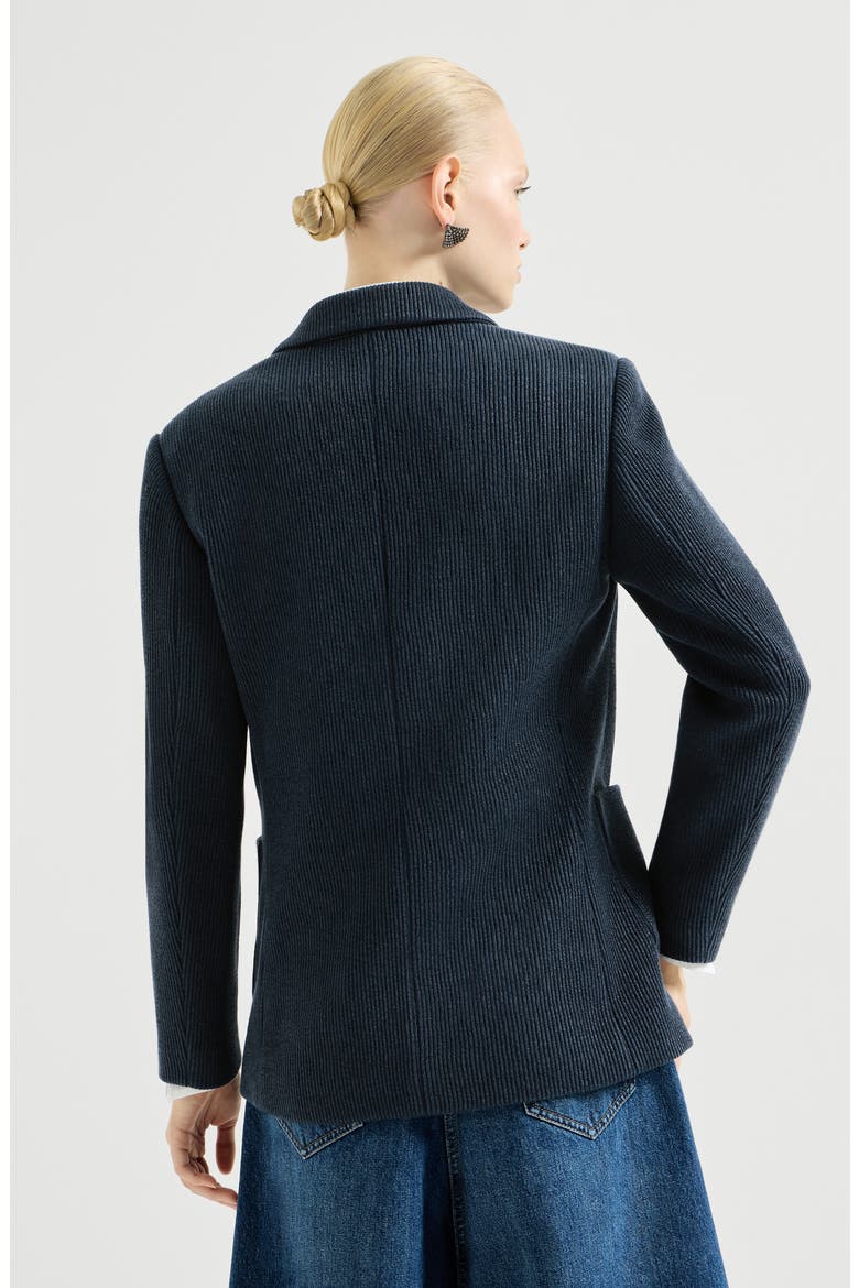Sparkling cotton and viscose English rib knit blazer with monili, Alternate, color, Blue
