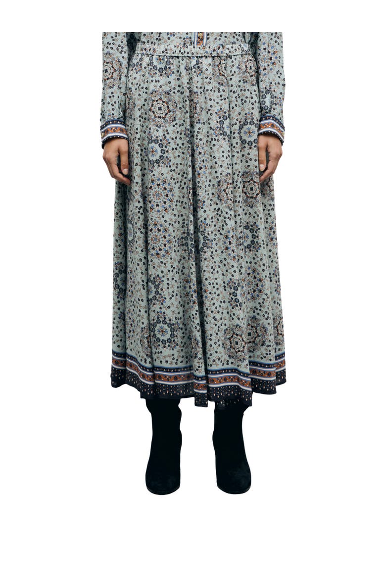 Printed Midi Skirt Border Hem, Main, color, Sky Blue