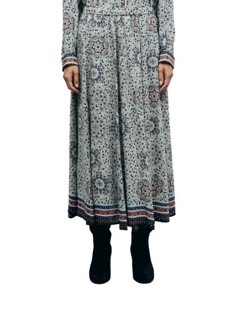 Printed Midi Skirt Border Hem