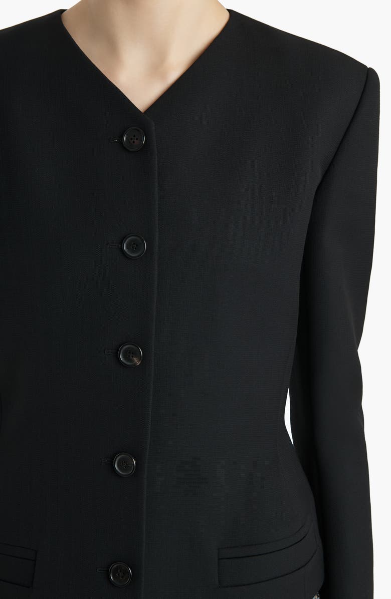 Khaite Nara Collarless Wool Canvas Jacket, Alternate, color, Black