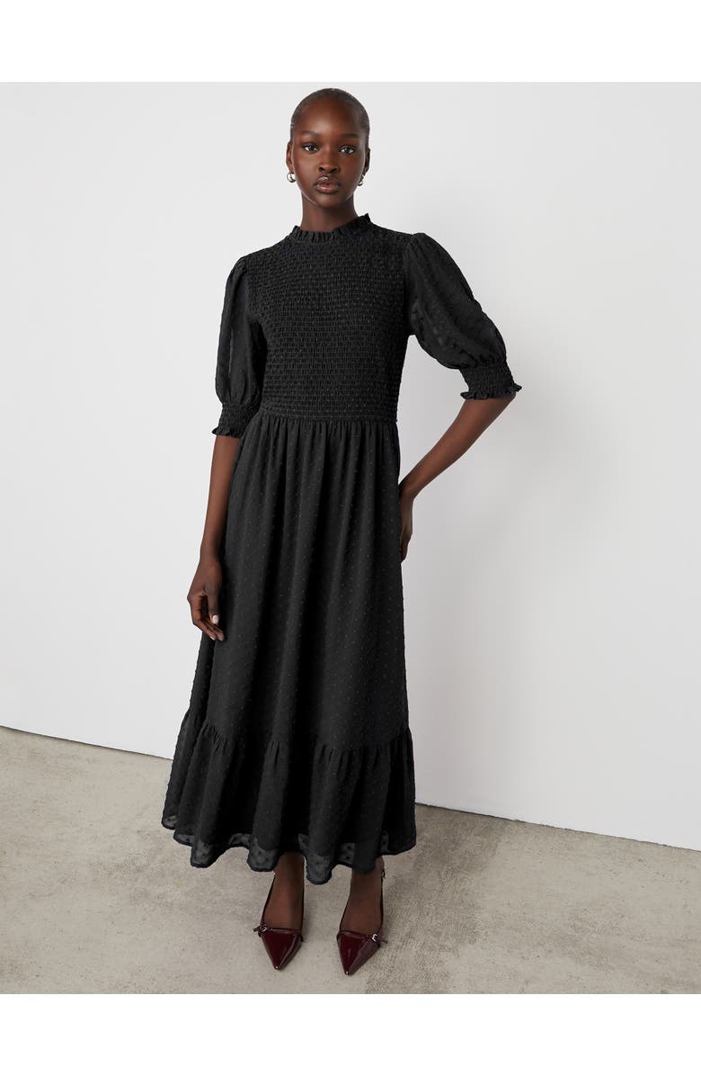 Finery London Amelia 3/4 Sleeve Chiffon Midi Dress, Alternate, color, Black