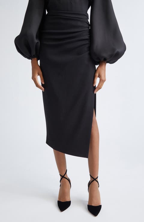 Ruched Asymmetric Midi Skirt