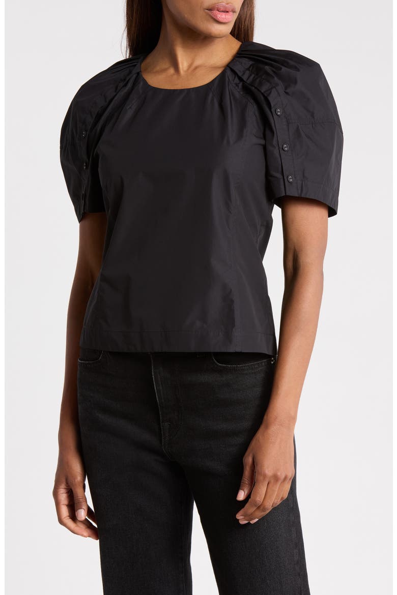 Bloom Sleeve Scoop Neck Top, Main, color, BLACK