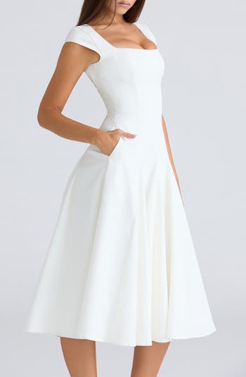 Raisa Square Neck Twill Midi Dress