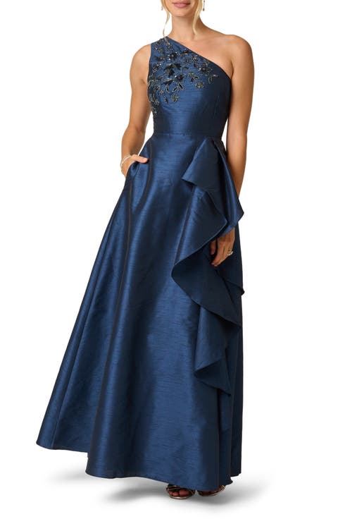 Beaded One-Shoulder Gown
