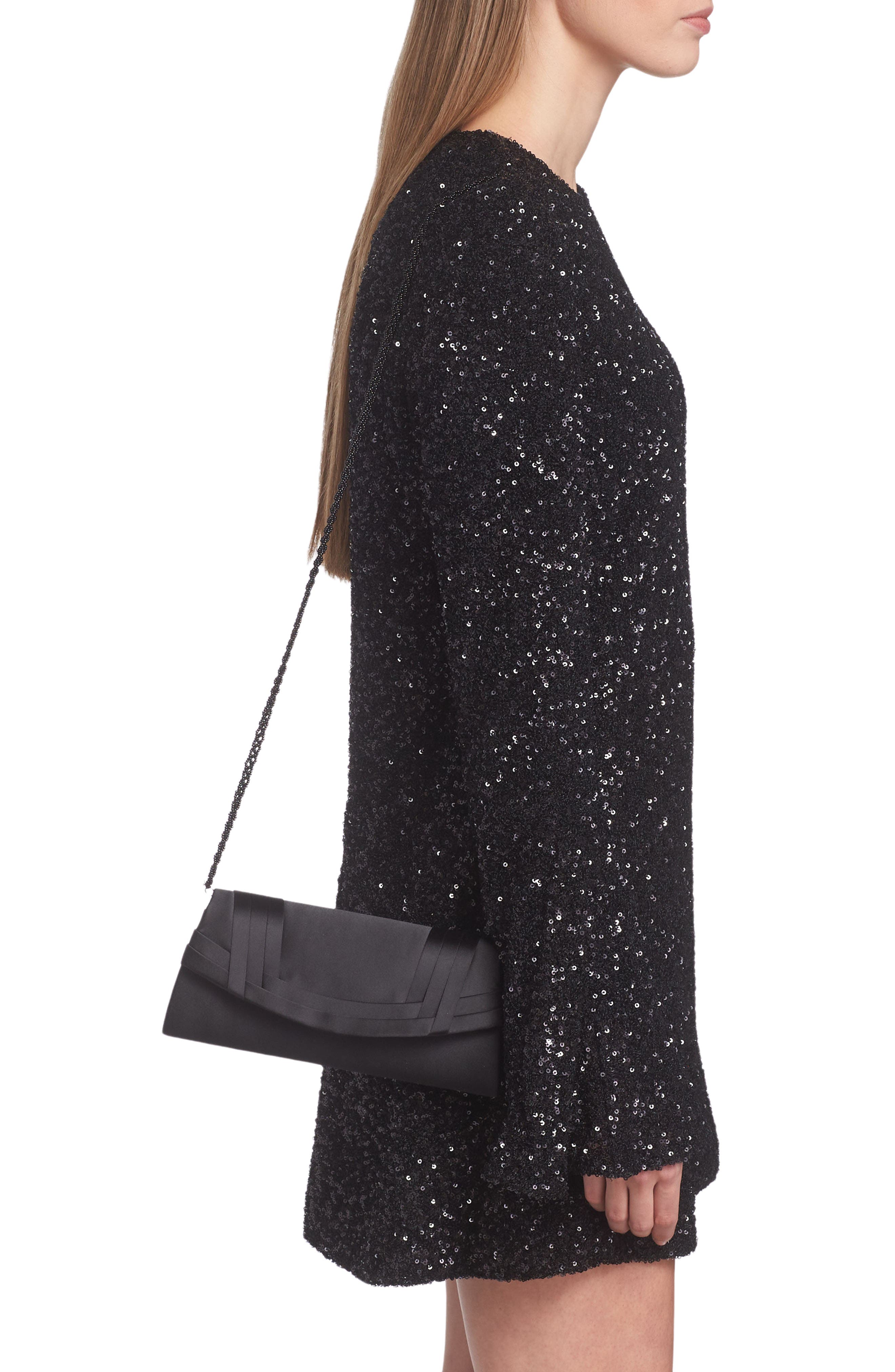 Nina Avis Pleated Classic Clutch, Alternate, color, Black Noble Satin