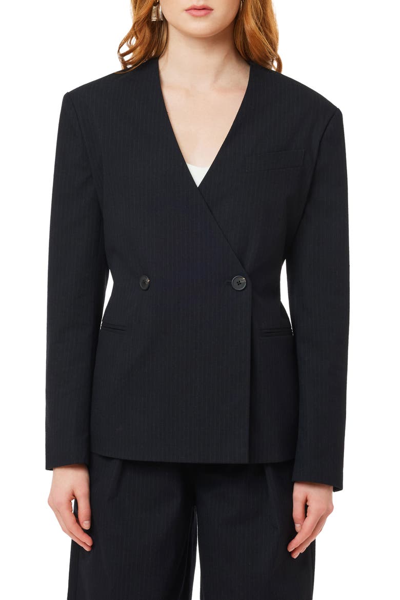 The Belted Pinstripe Blazer, Main, color, BLACK NIGHT PINSTRIPE