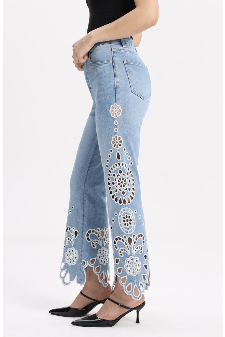 Eyelet High Waist Flare Jeans, Alternate, color, LIGHT BLUE