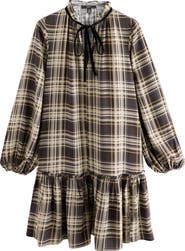 NEXT Check Print Long Sleeve Minidress