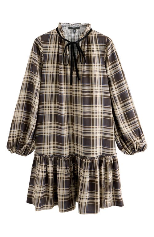 Next Check Print Long Sleeve Minidress In Green