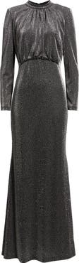 Vince Camuto Metallic Rhinestone Long Sleeve Mermaid Gown