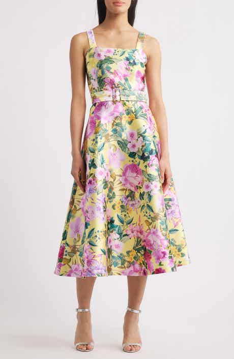 Floral Belted Fit & Flare Midi Dress