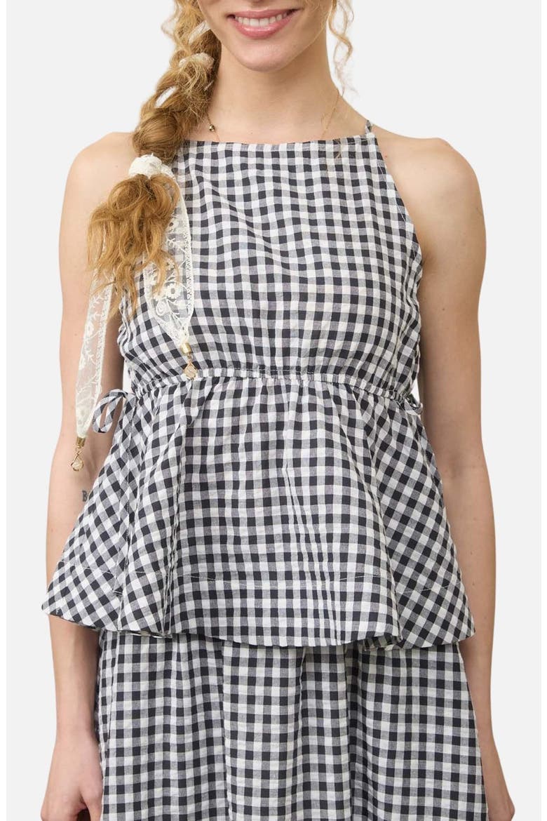 Gingham Sleeveless Peplum Top, Main, color, BLACK