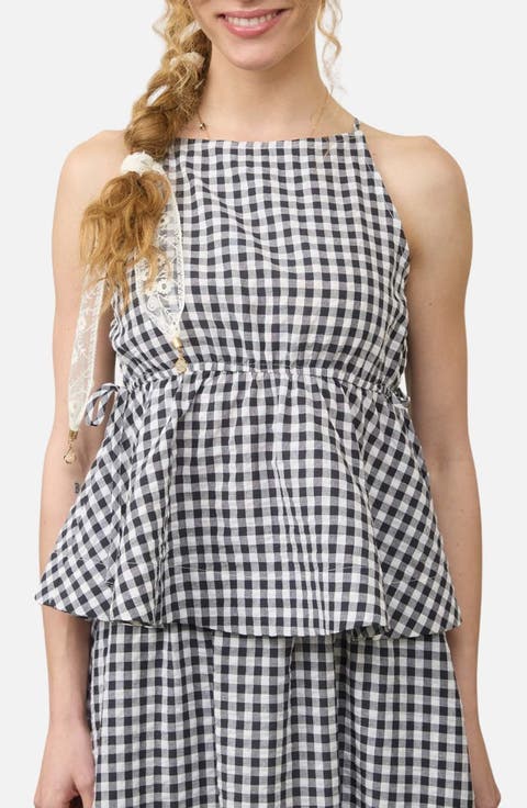 Gingham Sleeveless Peplum Top
