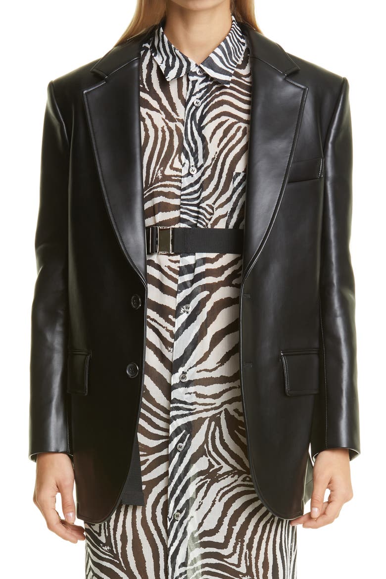 Faux Leather Blazer, Main, color, BLACK