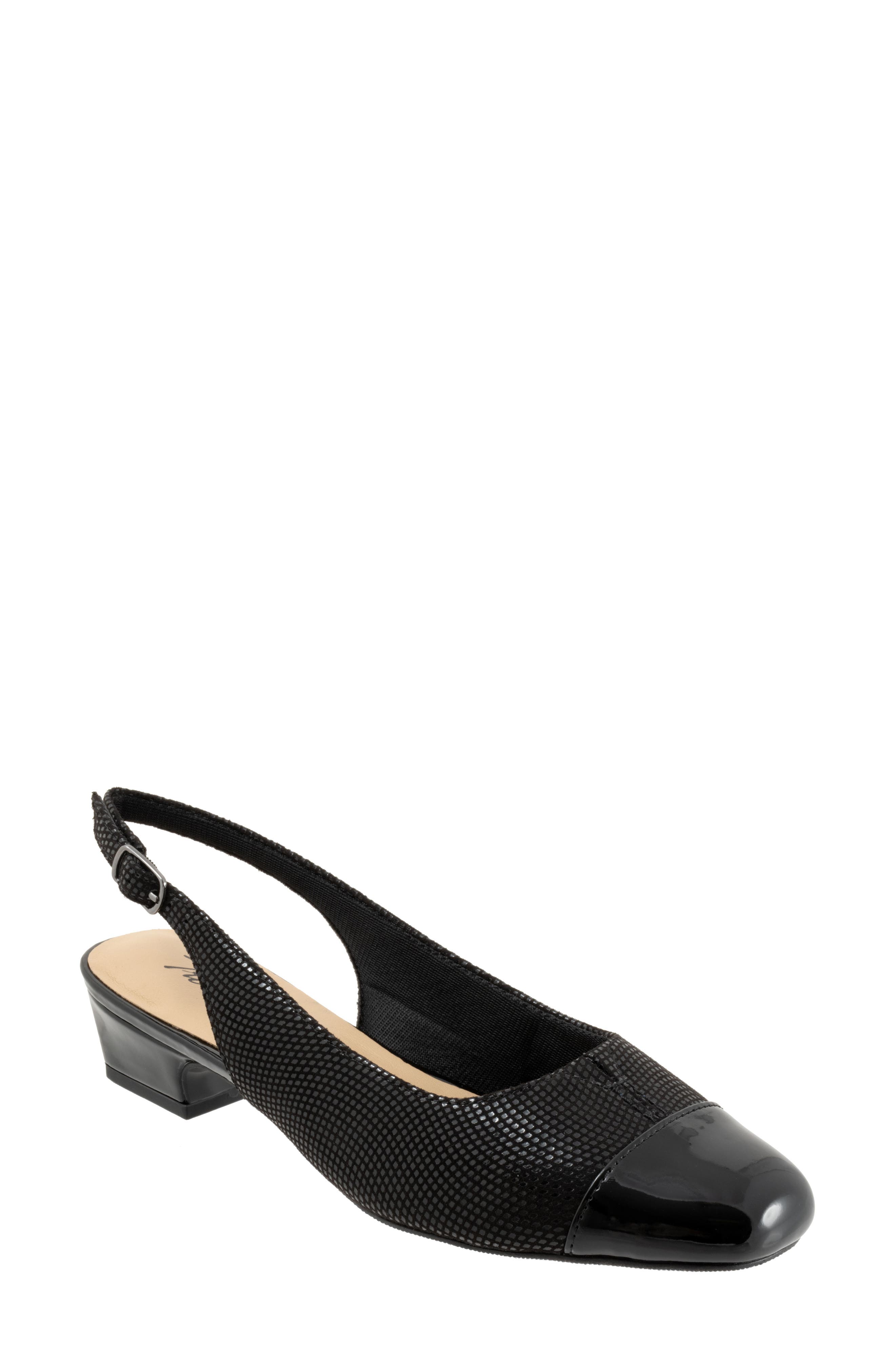 Trotters Dea Cap Toe Slingback Pump, Main, color, Black Mini Dot