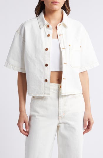 SLVRLAKE SLVRLAKE CARA SHORT SLEEVE DENIM CROP BUTTON-UP SHIRT 