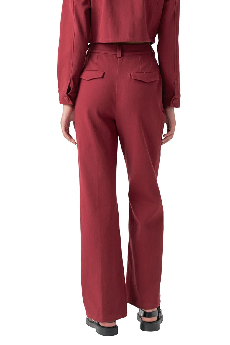 Pleated High Waist Cotton Wide Leg Pants, Alternate, color, BURGUNDY