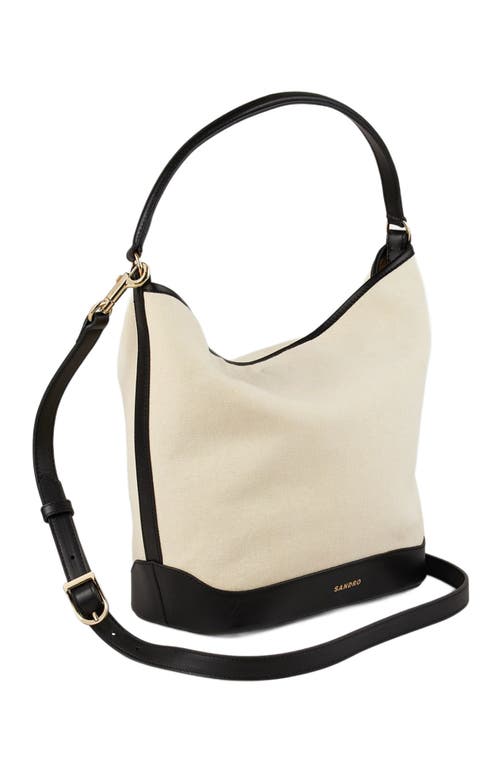 Sandro Canvas-leather Tangoso Bucket Bag In Ecru/black