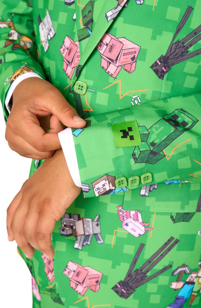 OppoSuits Kids' Minecraft Two-Piece Suit & Tie Set, Alternate, color, Green