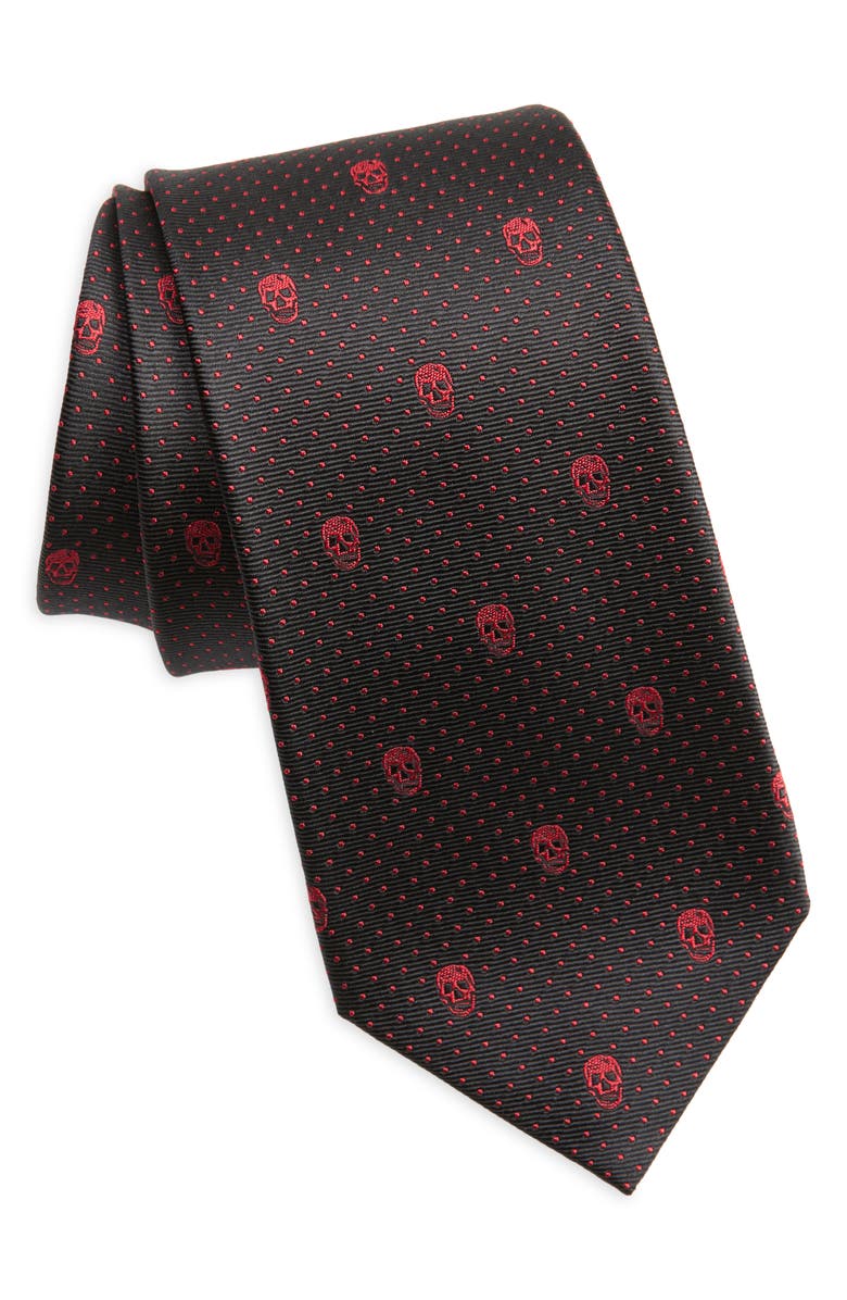 McQueen Alexander McQueen Skull Silk Tie, Main, color, Black/ Lust Red