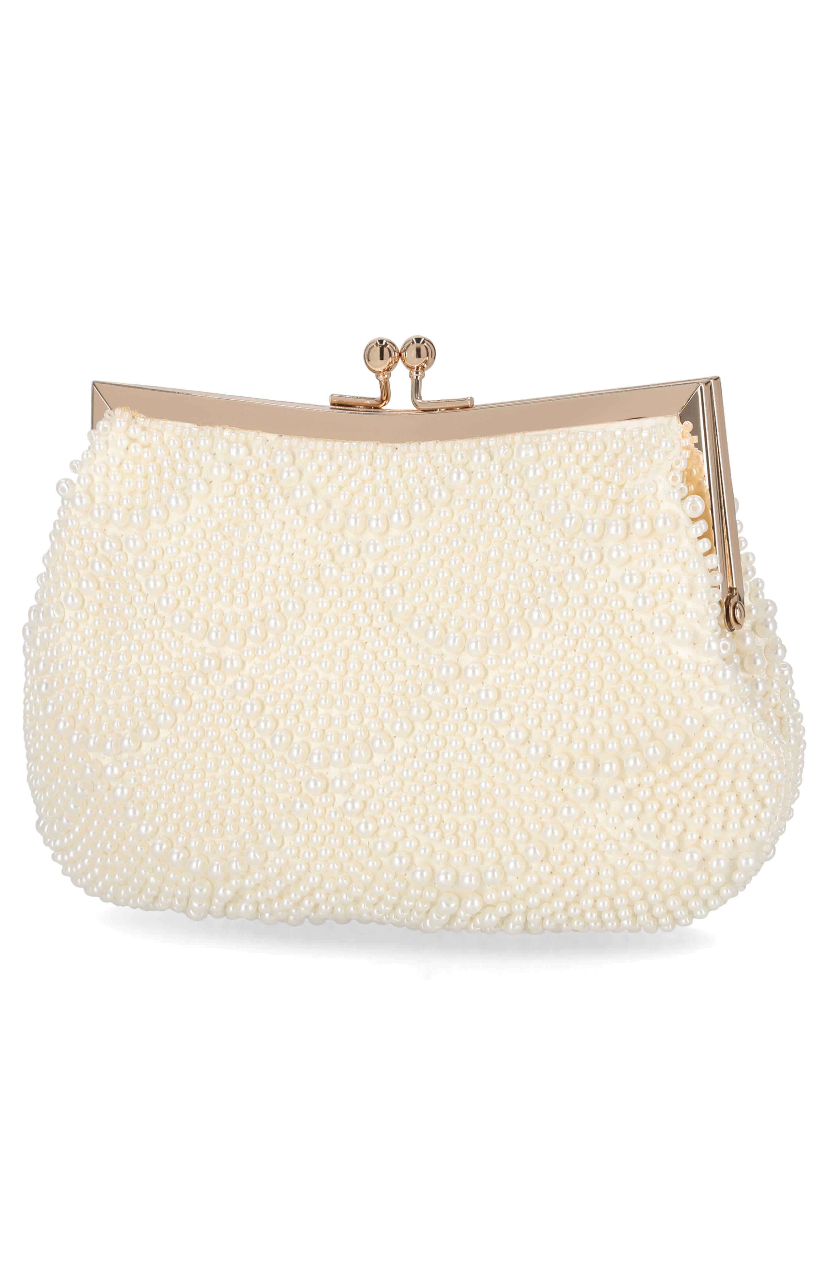 Jessica McClintock Gardenia Faux Pearl Clutch, Alternate, color, Pearl