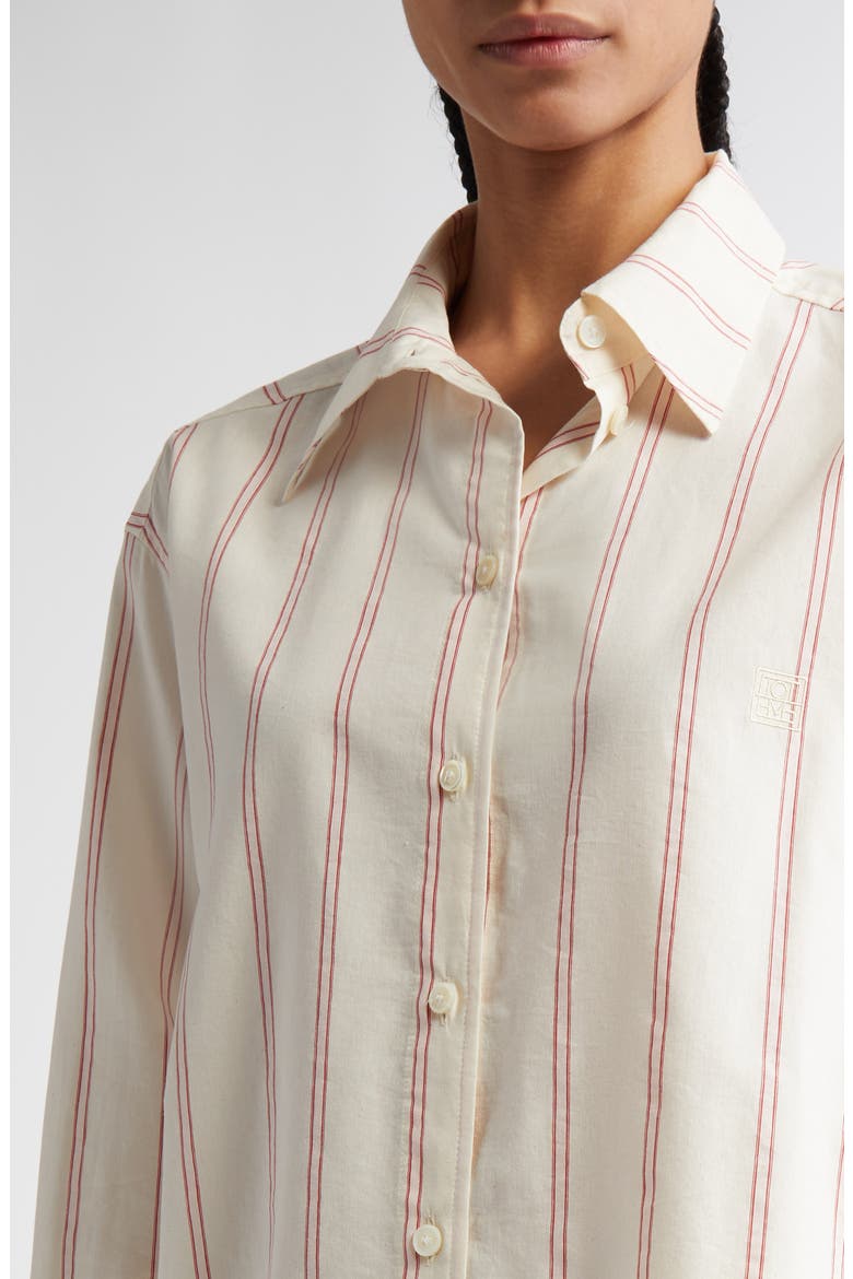 Relaxed Stripe Button-Up Shirt, Alternate, color, ECRU/ BLOSSOM