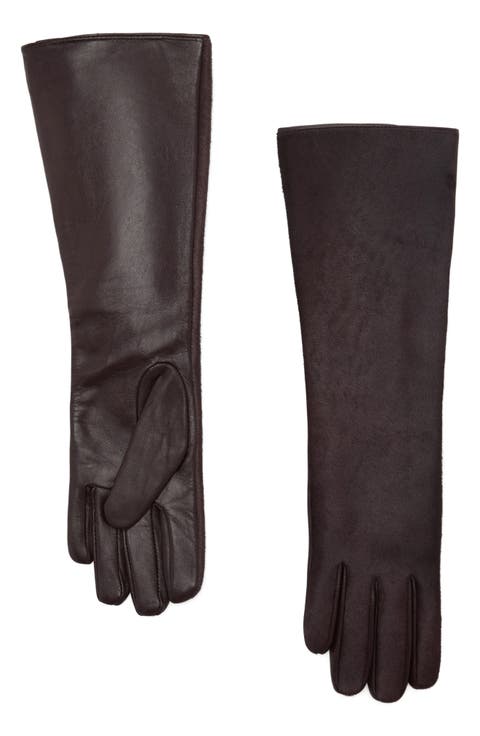 Long Leather Gloves with Faux Fur Trim