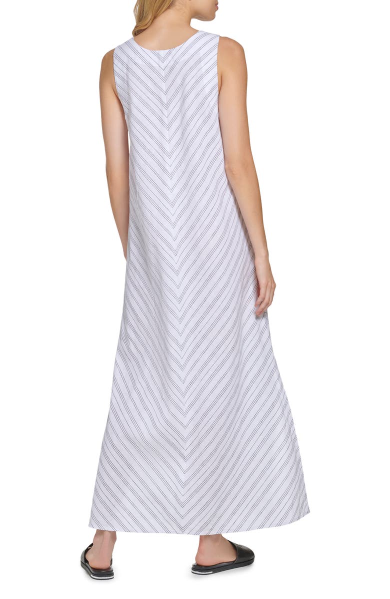 DKNY Stripe V-Neck Linen Blend Maxi Dress, Alternate, color, 