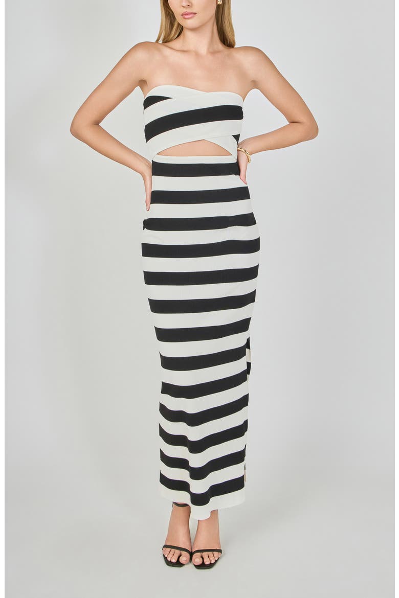 Striped Cutout Knit Maxi Dress, Alternate, color, BLACK/ WHITE