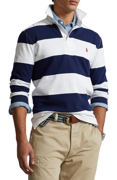 Classic Fit Rugby Stripe Long Sleeve Polo
