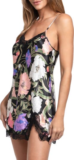 Harriet Floral Lace Trim Satin Chemise