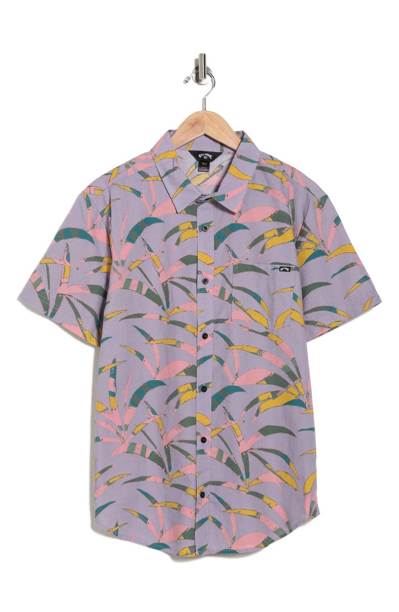 Billabong Frond Short Sleeve Cotton Button-Up Shirt, Alternate, color, Grey Violet