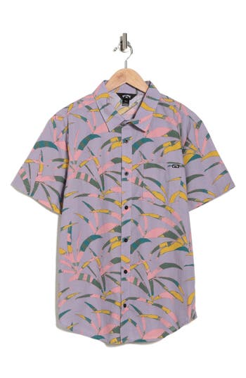 Billabong Frond Short Sleeve Cotton Button-up Shirt In Purple
