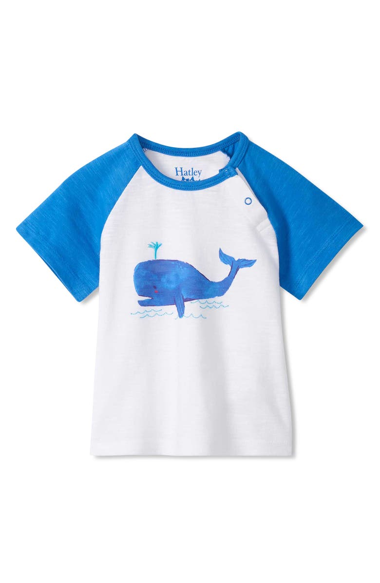Hatley Kids' Spouting Whale Graphic Baseball T-Shirt, Main, color, White