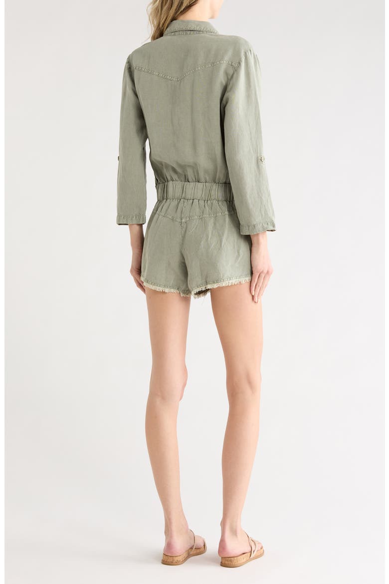River Long Sleeve Raw Edge Linen Blend Romper, Alternate, color, SEAGRASS PIGMENT