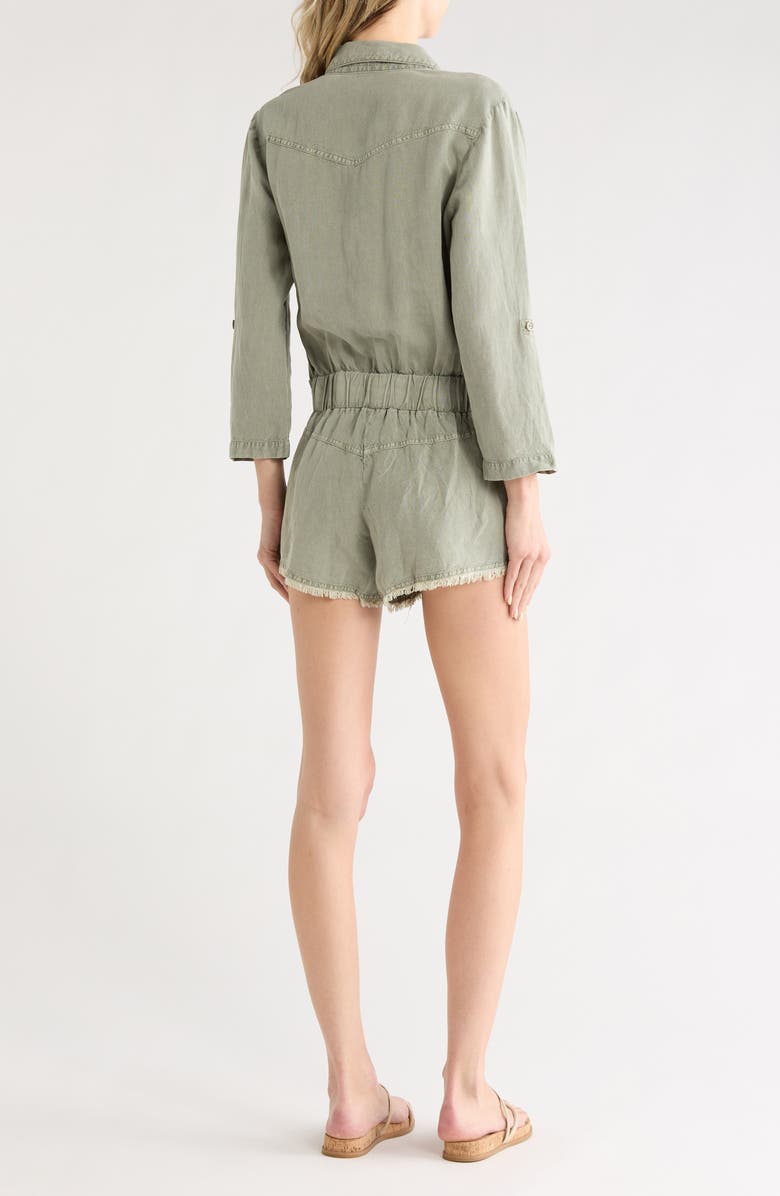 Young, Fabulous & Broke River Long Sleeve Raw Edge Linen Blend Romper, Alternate, color, 