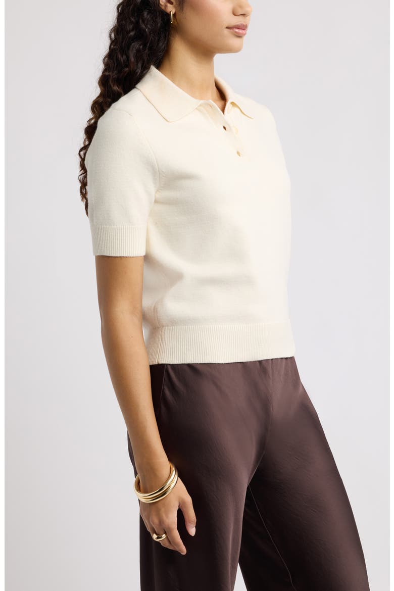 Short Sleeve Polo Sweater, Alternate, color, IVORY DOVE
