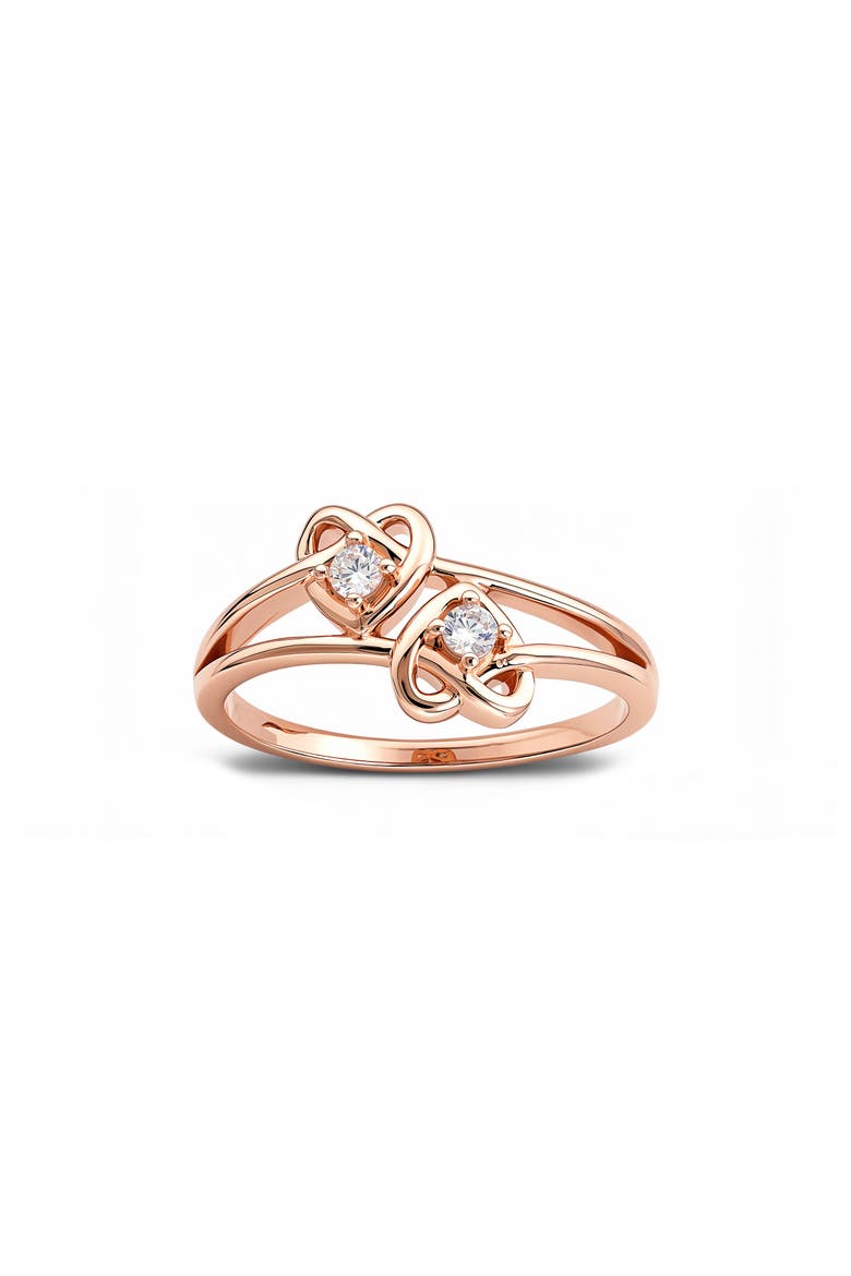Cubic Zirconia Double Heart Ring, Main, color, ROSE GOLD
