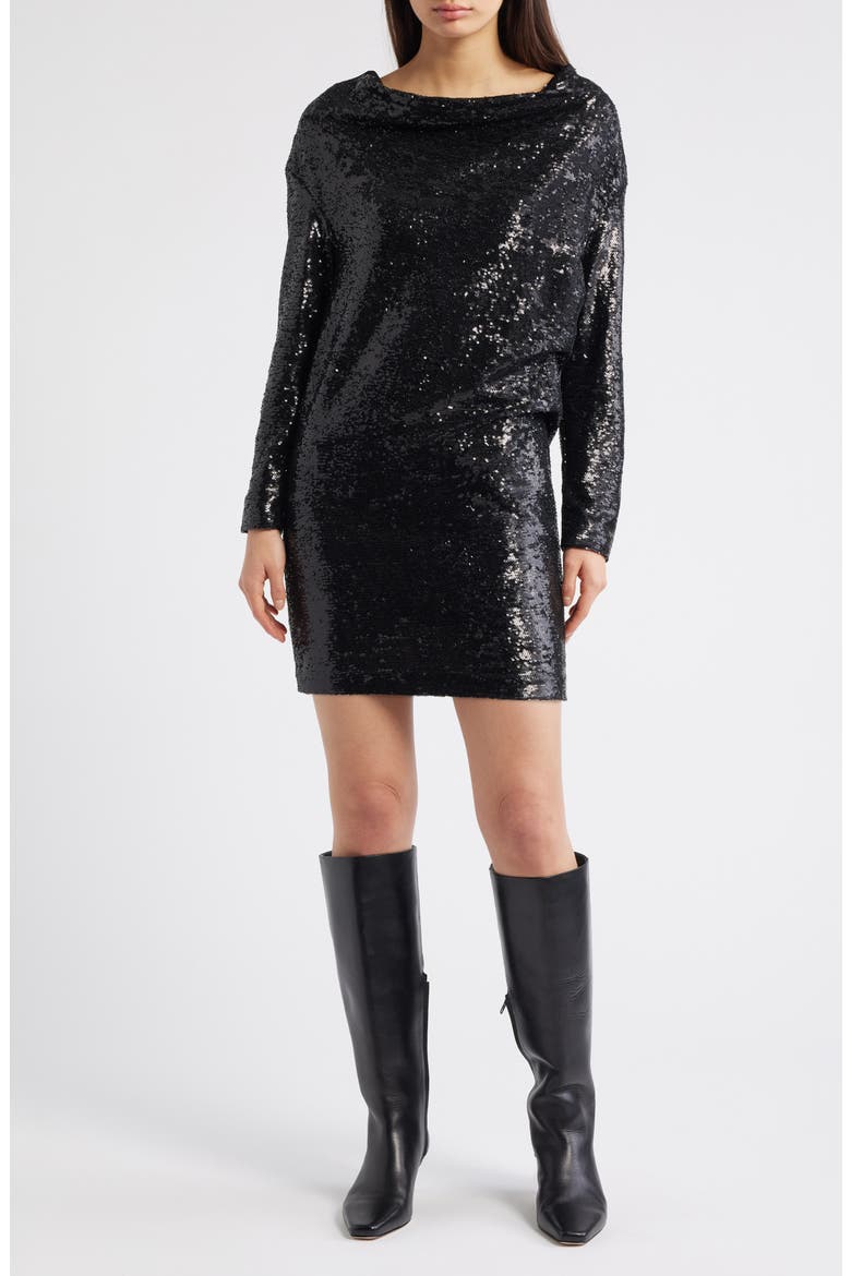 Ebiba Sequin Long Sleeve Dress, Main, color, BLK
