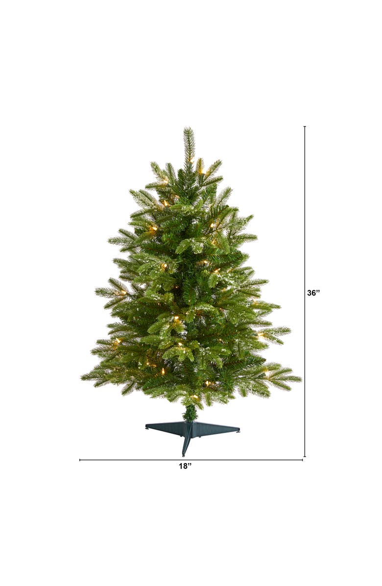 NEARLY NATURAL 3-ft Snowed Grand Teton Fir Artificial Christmas Tree with 50 Clear Lights and 111 Bendable Branches, Alternate, color, Green