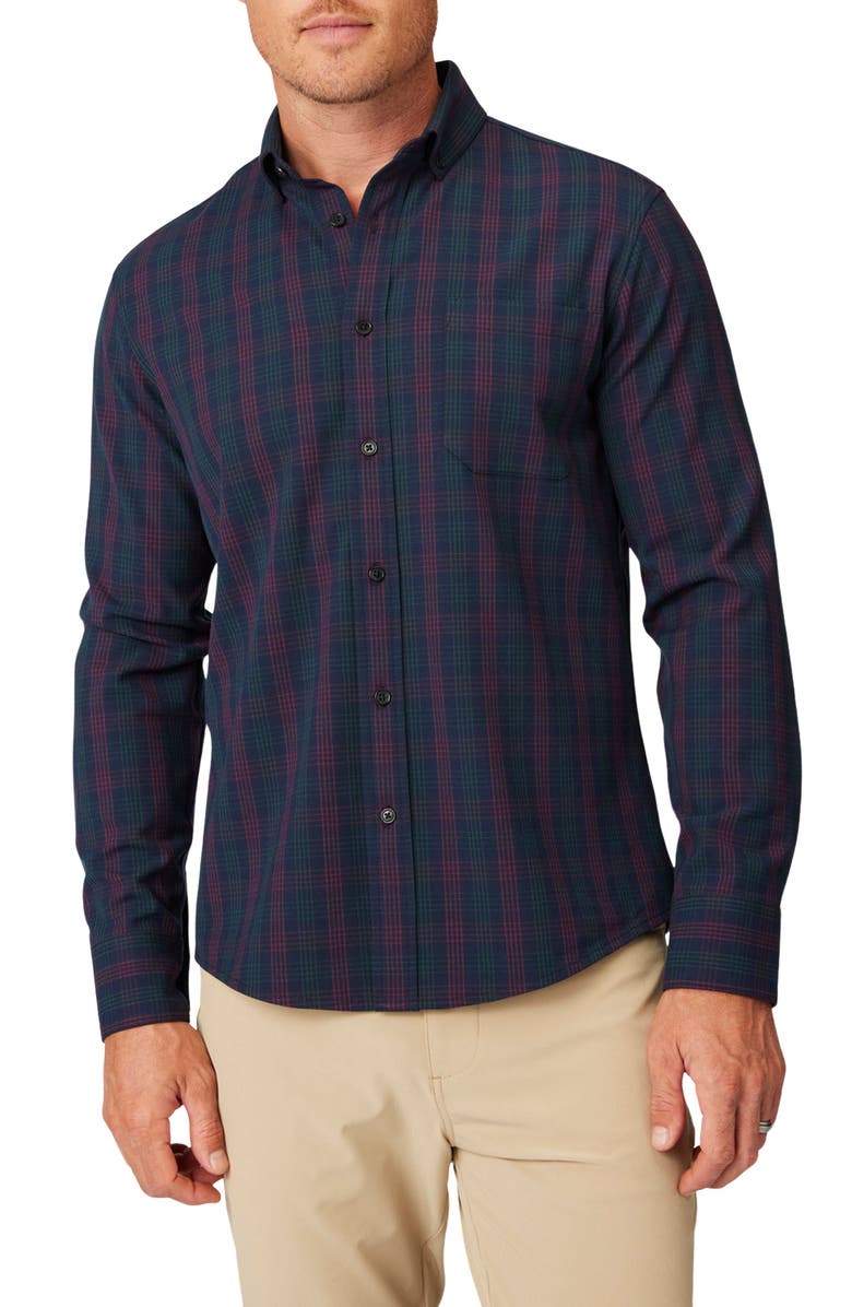 Mizzen+Main City Trim Fit Navy Broadway Plaid Flannel Button-Down Shirt, Main, color, 