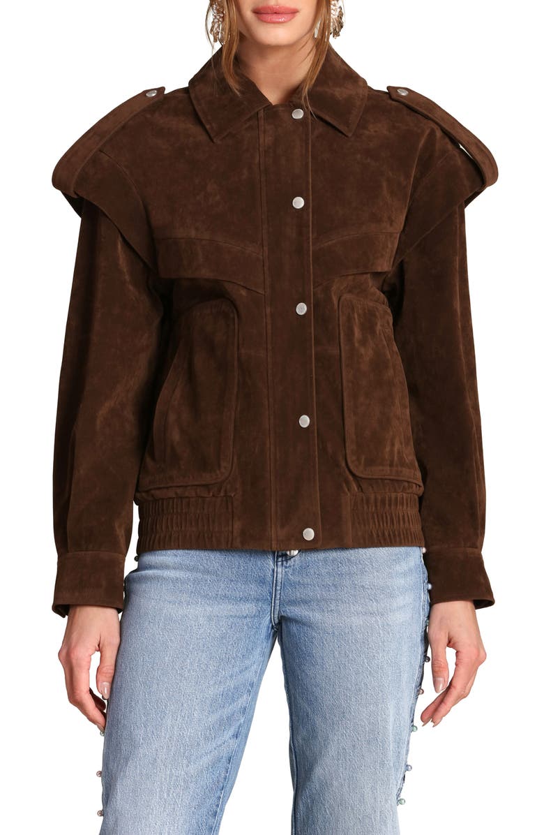 Avec Les Filles Faux Suede Bomber Jacket, Main, color, Brunette